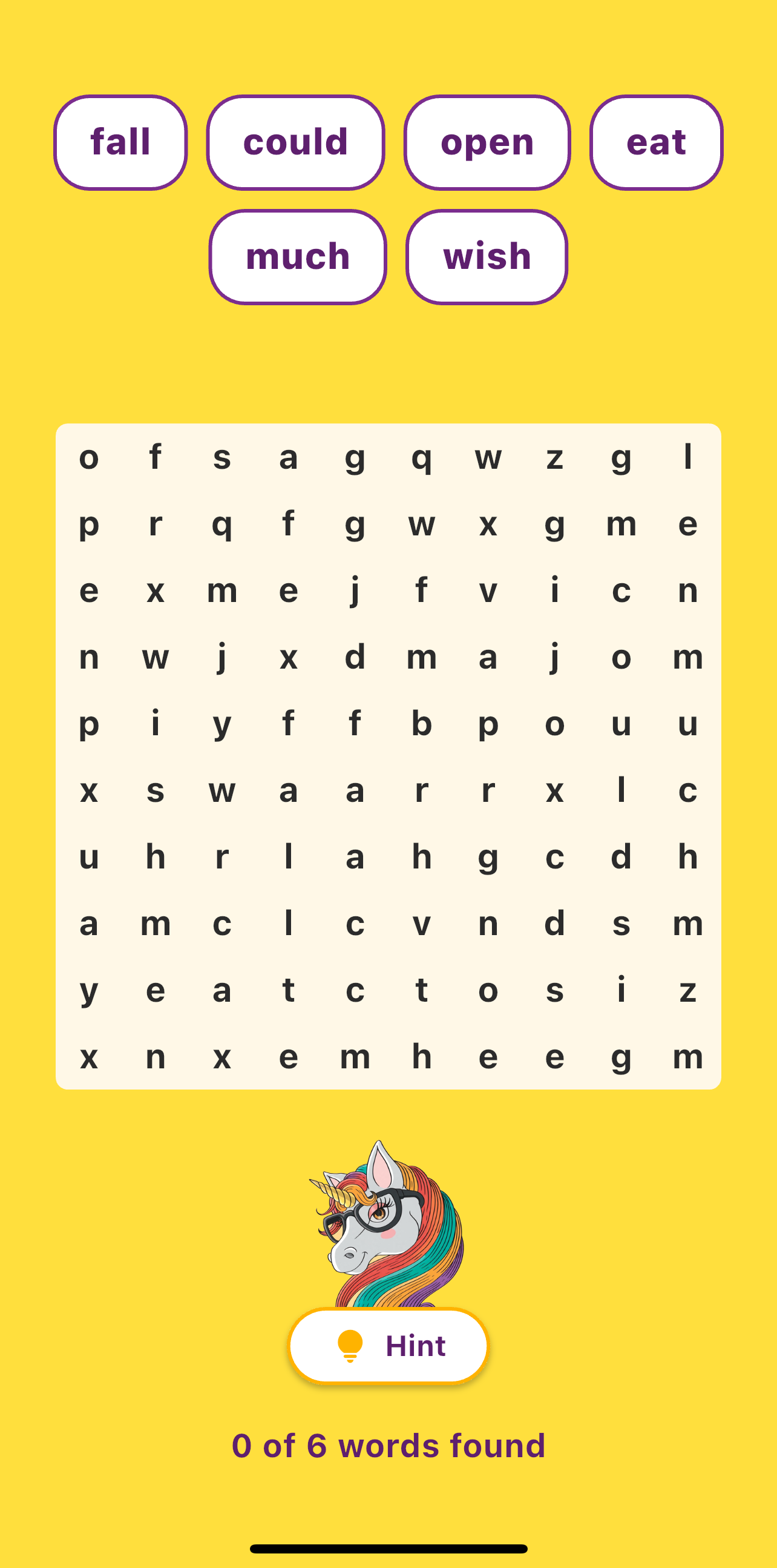Professor Unicorn's Sight Words game screenshot